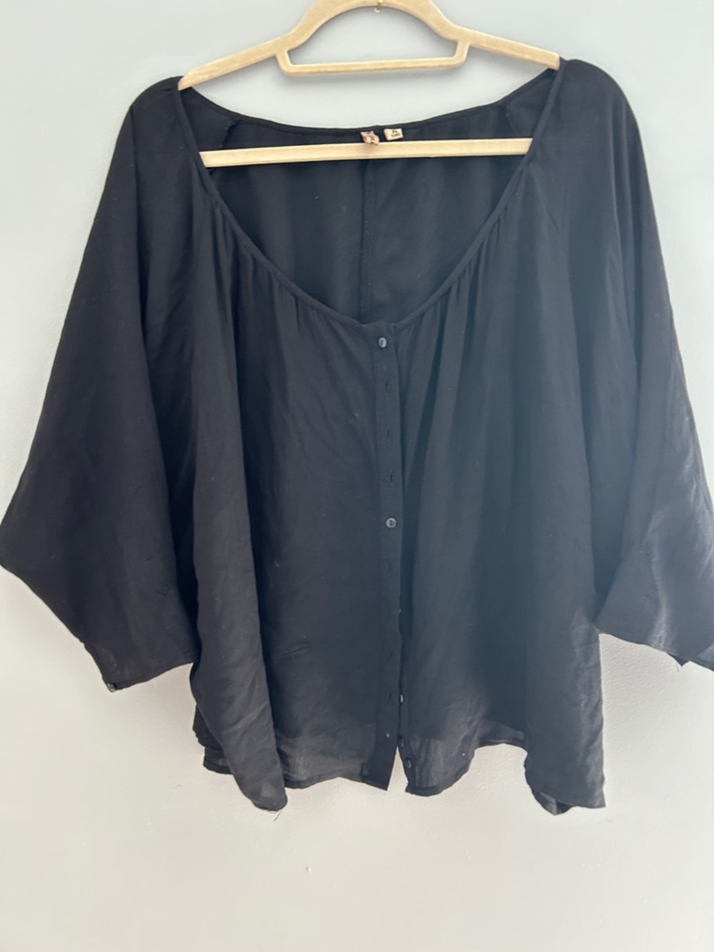 Bershka Black Button-Front Flowy Blouse